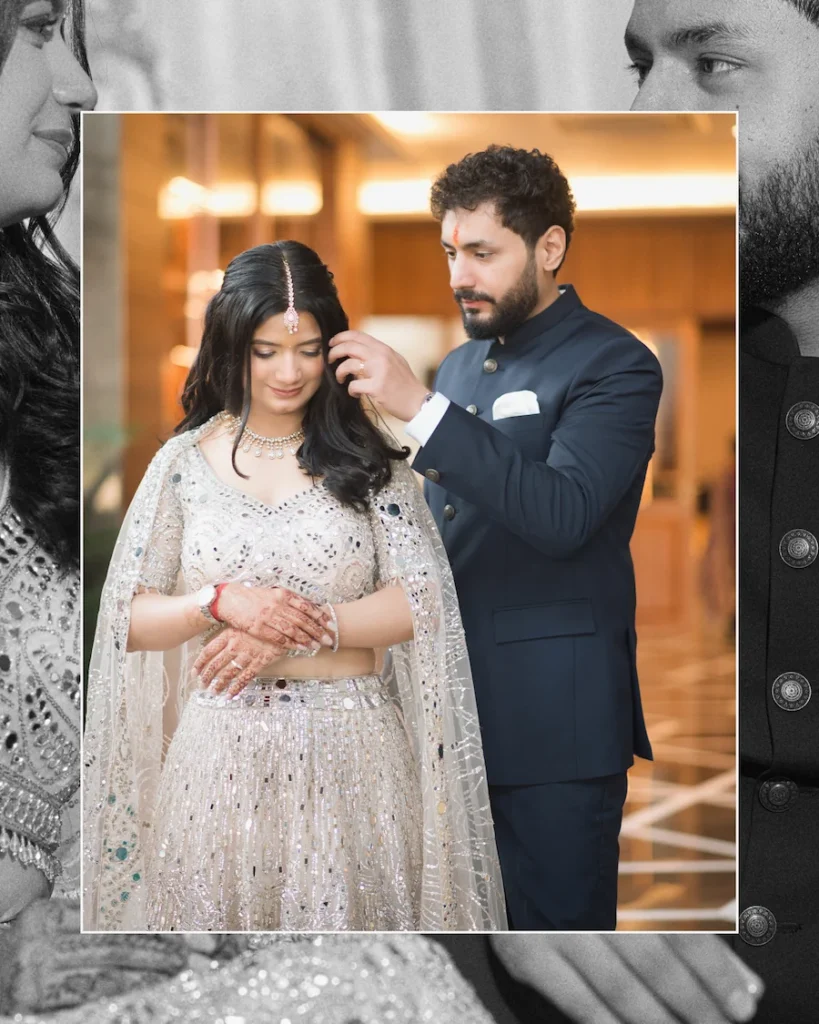 Groom adjusting the bride's hair during a candid wedding moment captured by a Wedding Photographer in Dehradun.