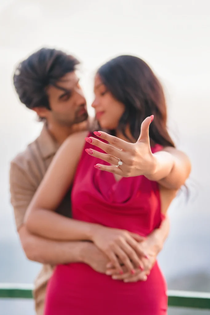 Elegant proposal portrait showcasing love and connection between a couple