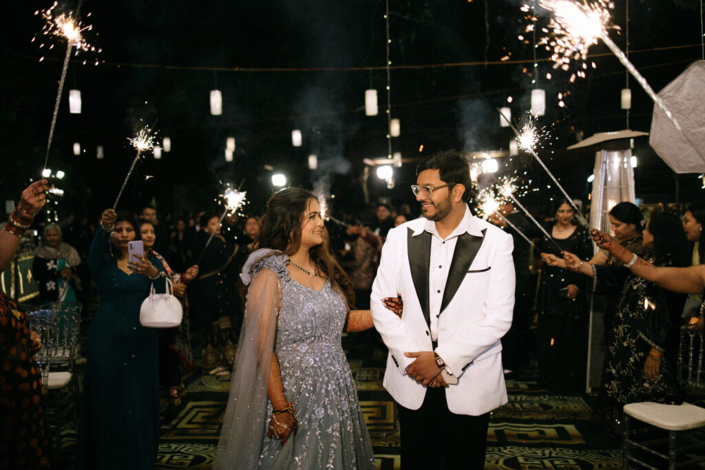 Grand wedding reception entrance with sparkling lights at one of the finest Venues