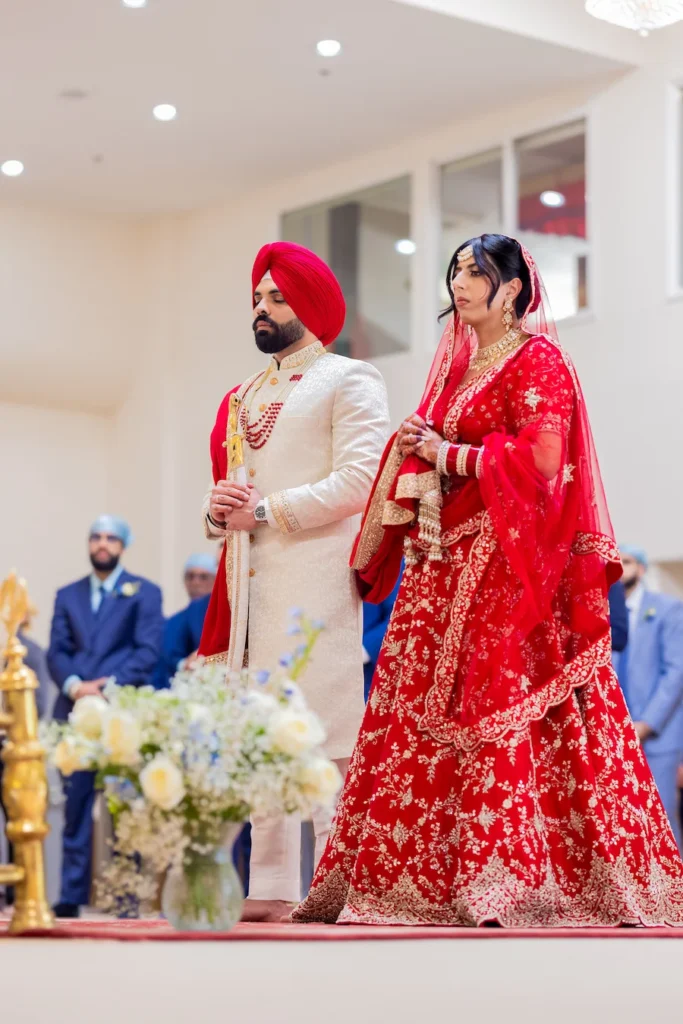 Punjabi wedding in Rishikesh Anand Karaj ceremony with bride and groom during wedding rituals