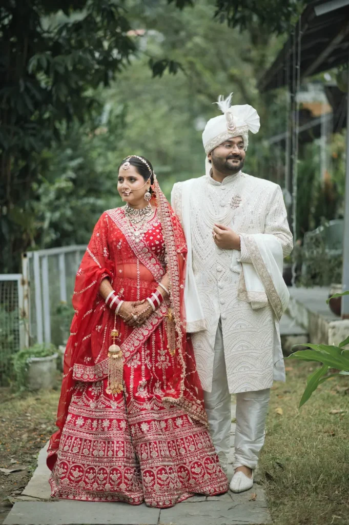 Newly married couple sharing a peaceful moment after their wedding ceremony.