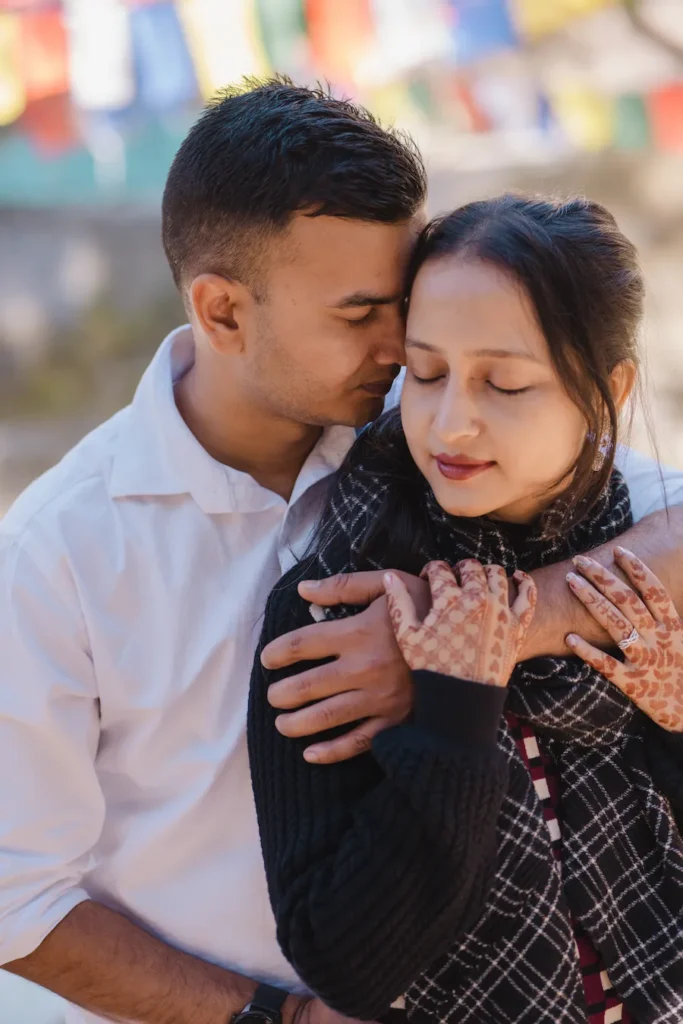 Intimate couple portrait from a destination pre-wedding shoot in Uttarakhand