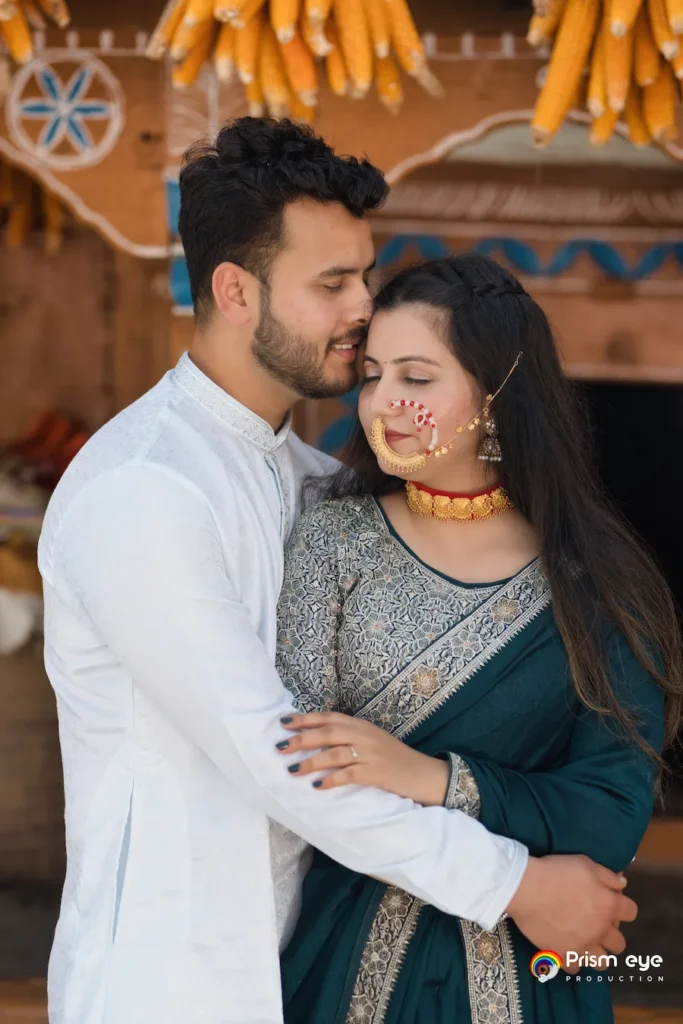 Traditional Pahadi Pre-Wedding couple portrait highlighting Garhwali traditions and heritage