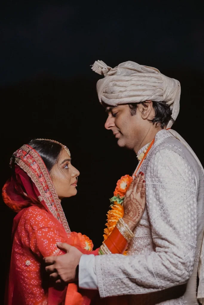 Intimate couple portrait during Destination Weddings captured under the night sky after wedding rituals