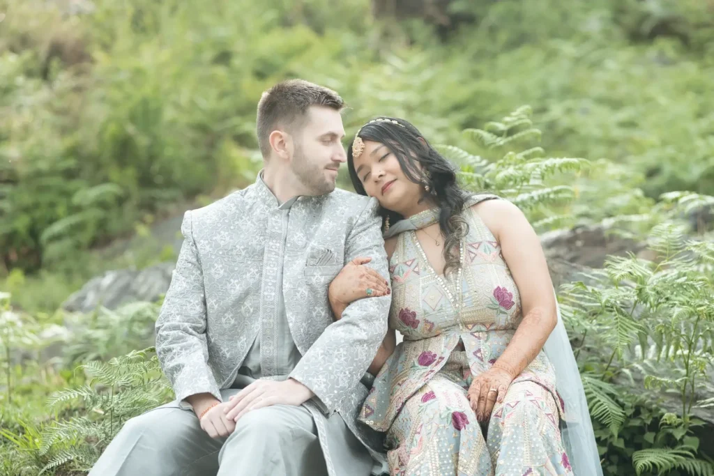 Destination Weddings featuring a couple portrait amidst the natural beauty of the Garhwal Himalayas