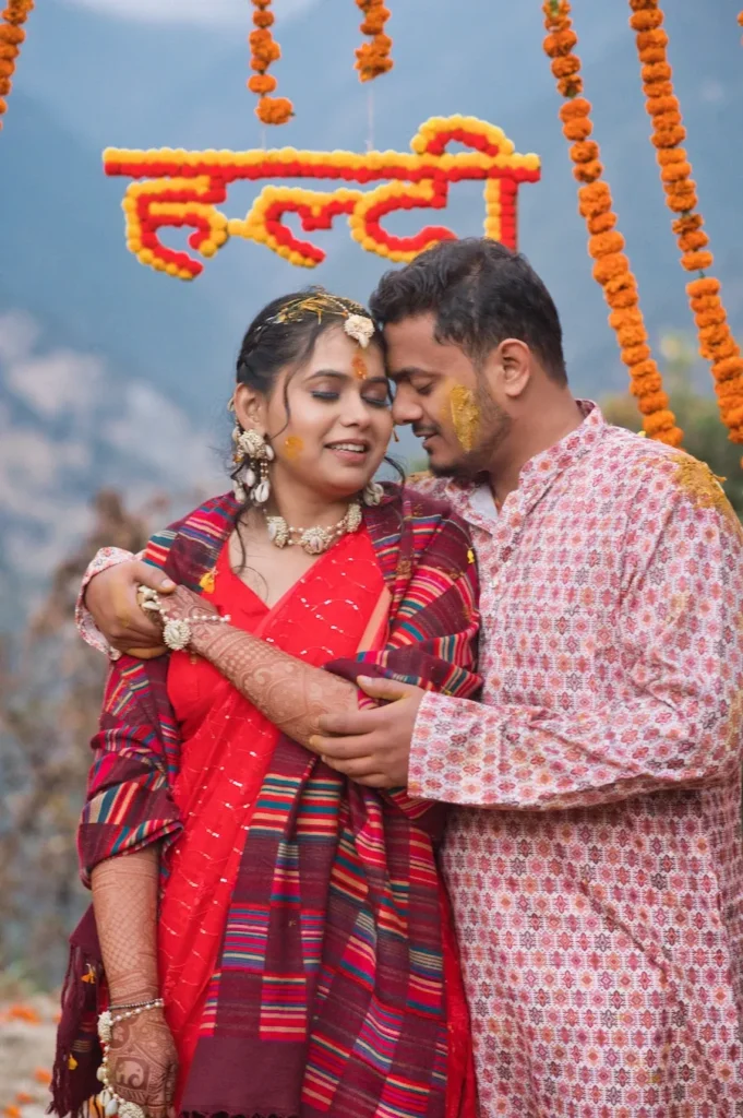 Haldi ceremony couple portrait capturing joyful moments at Destination Weddings
