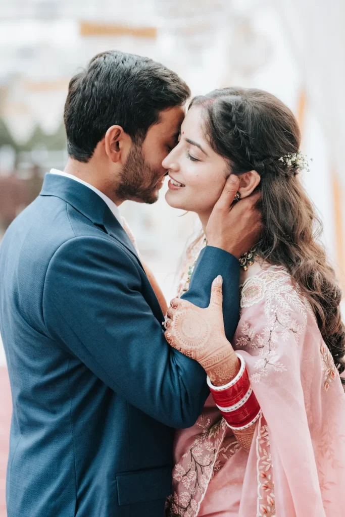Romantic couple portrait capturing genuine emotions during an intimate wedding celebration