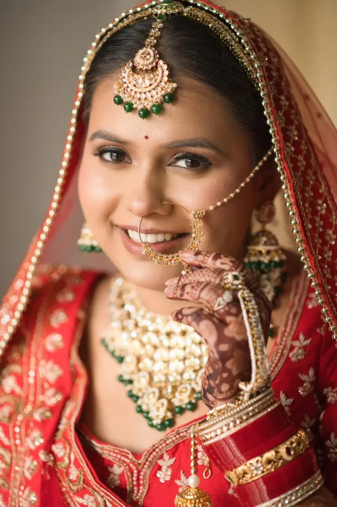 Bridal portrait showcasing traditional jewelry and attire during Destination Weddings in the Himalayas