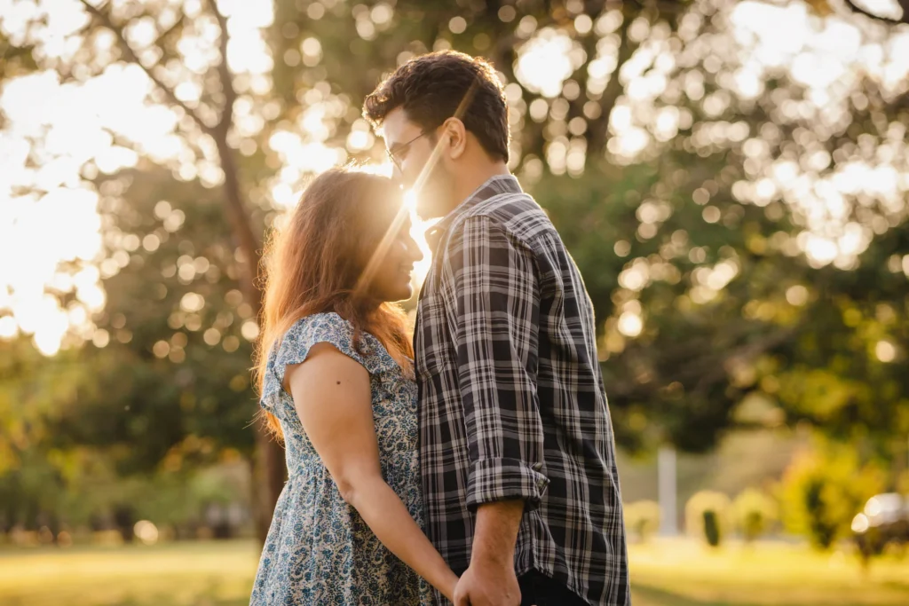 Golden hour couple portrait captured during the best time for pre-wedding shoot in Dehradun