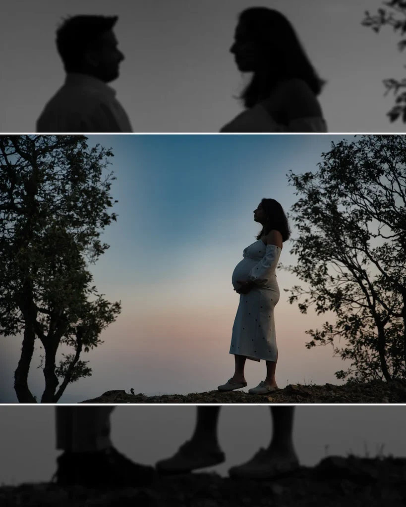 Artistic maternity silhouette portrait captured during sunset