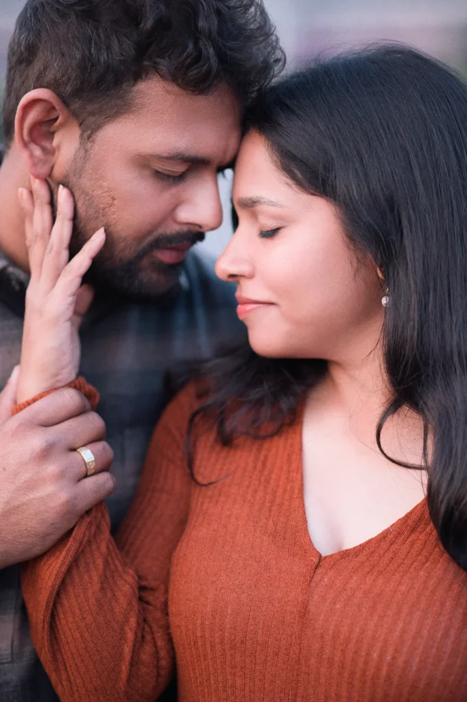 Intimate couple close-up captured during the best time for pre-wedding shoot in Dehradun