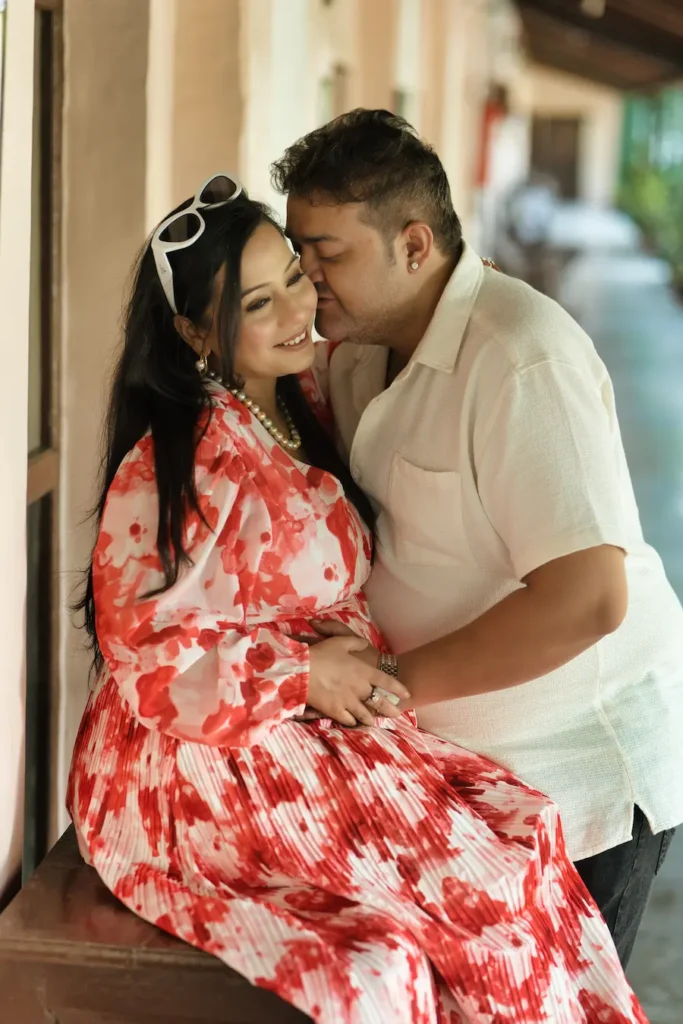 Romantic maternity portrait capturing the bond between expecting parents
