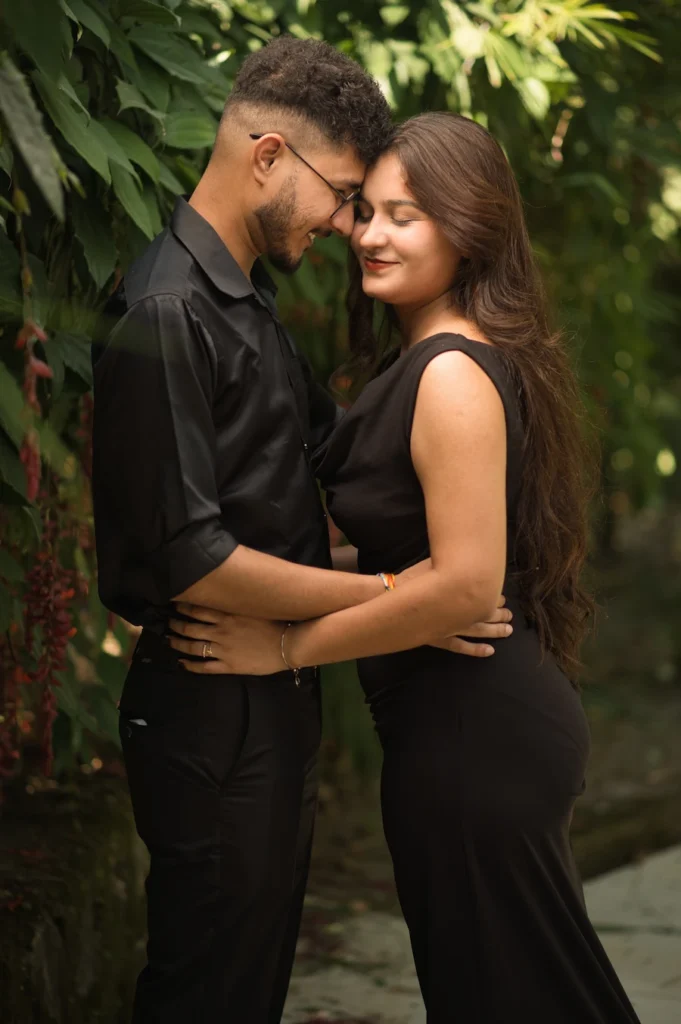 Nature-inspired couple portrait showcasing the best time for pre-wedding shoot in Dehradun
