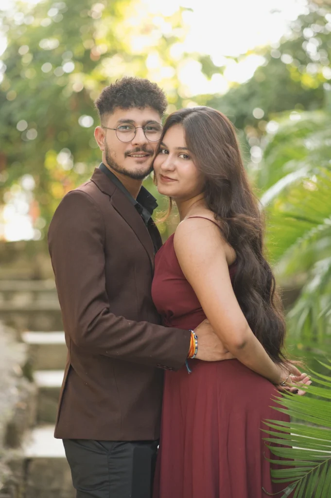 Elegant outdoor couple photography during the best time for pre-wedding shoot in Dehradun