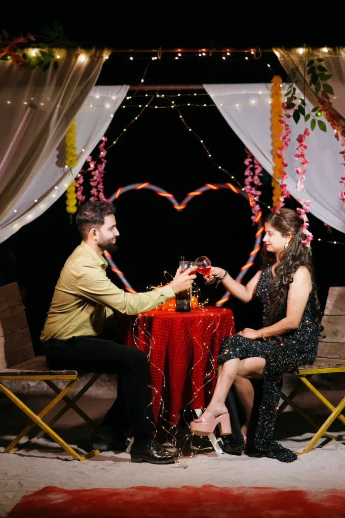 Romantic candle light proposal setup for a Pre-Wedding Shoot in Rishikesh