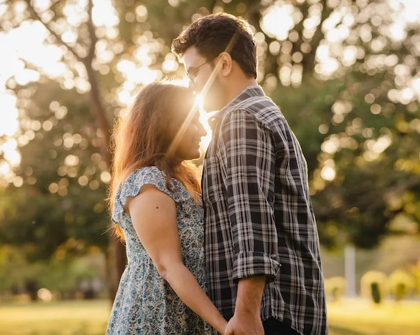 Couple enjoying a romantic pre-wedding shoot at one of the best pre-wedding shoot locations in Mussoorie during golden hour