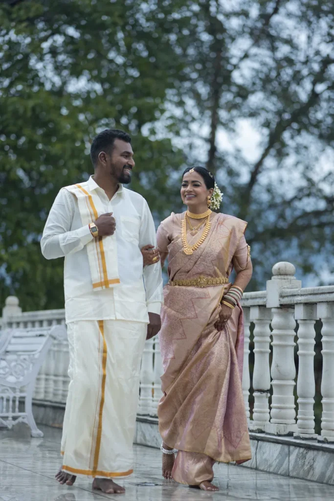 Traditional couple walk captured during a Pre-Wedding Shoot in Rishikesh Uttarakhand