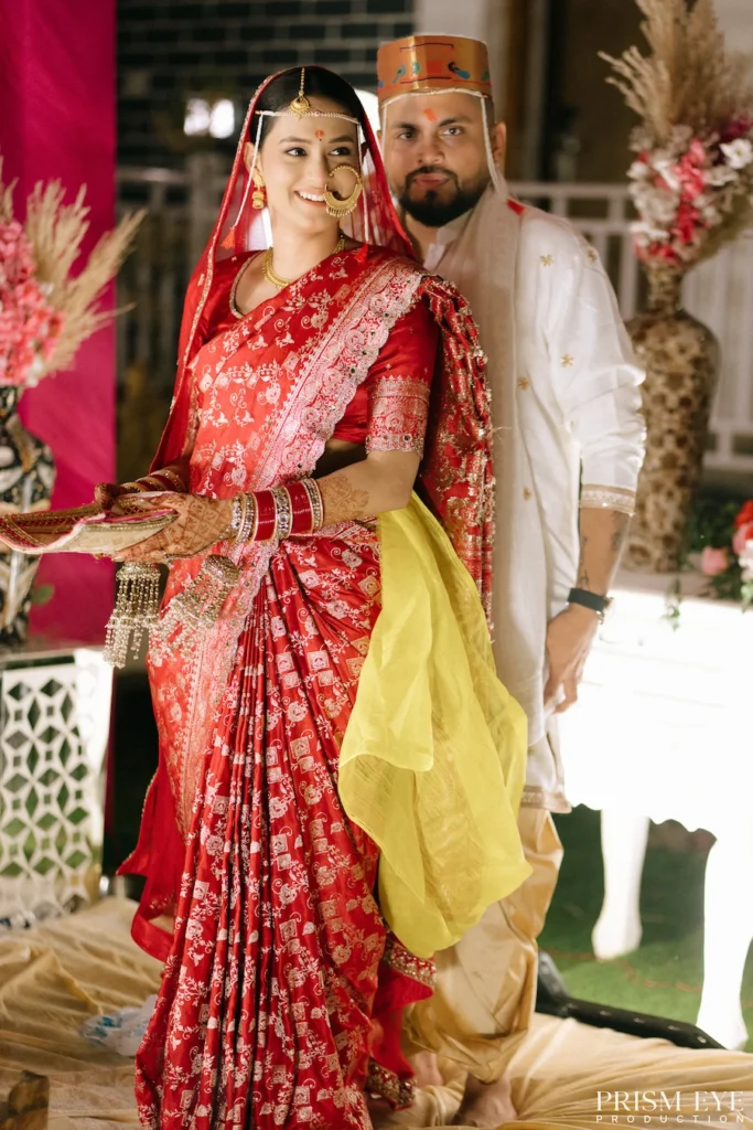 Traditional Indian wedding couple portrait during destination wedding celebration in Rishikesh 