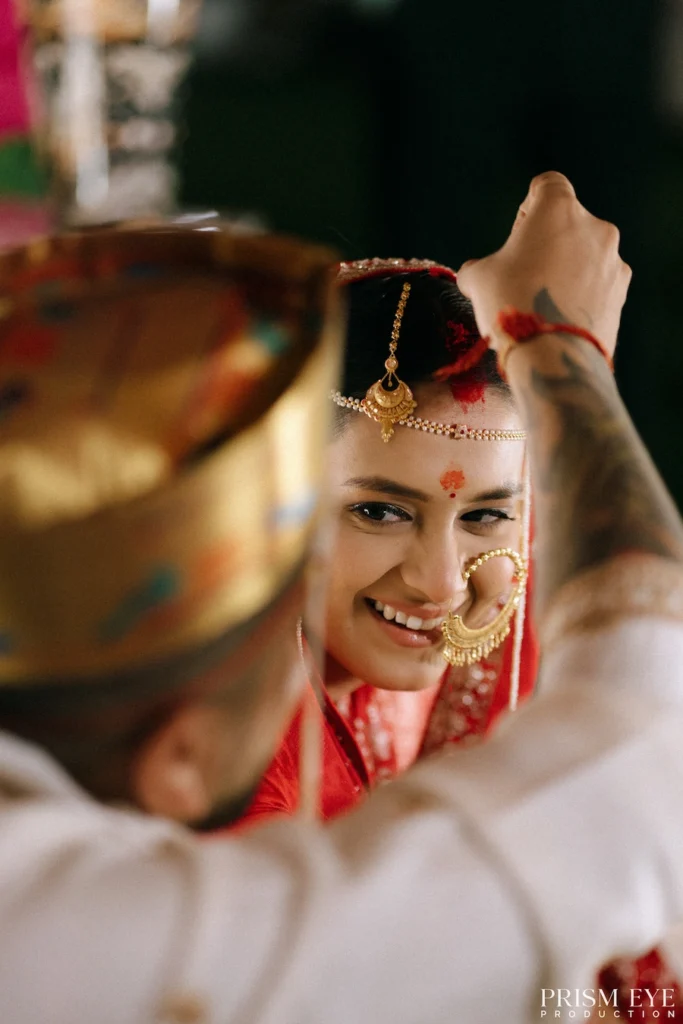 Emotional sindoor ceremony moment during Indian destination wedding in Uttarakhand
