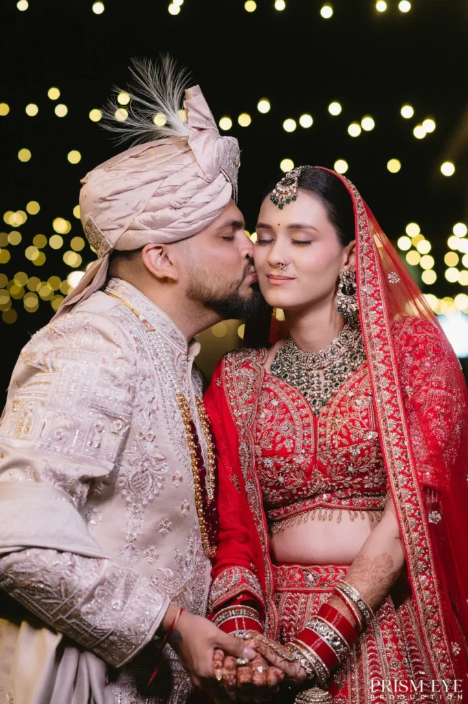 Bride and groom romantic kiss portrait at Heaven in Himalayas Resort Rishikesh
