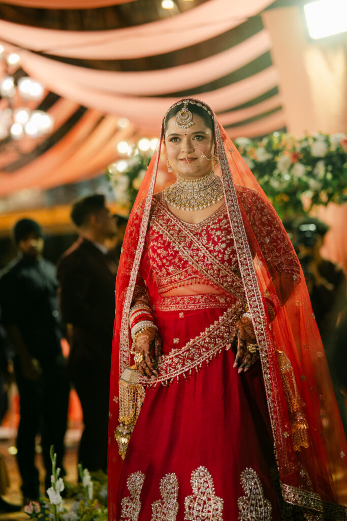 Candid bridal portrait captured during a luxury wedding in Dehradun.