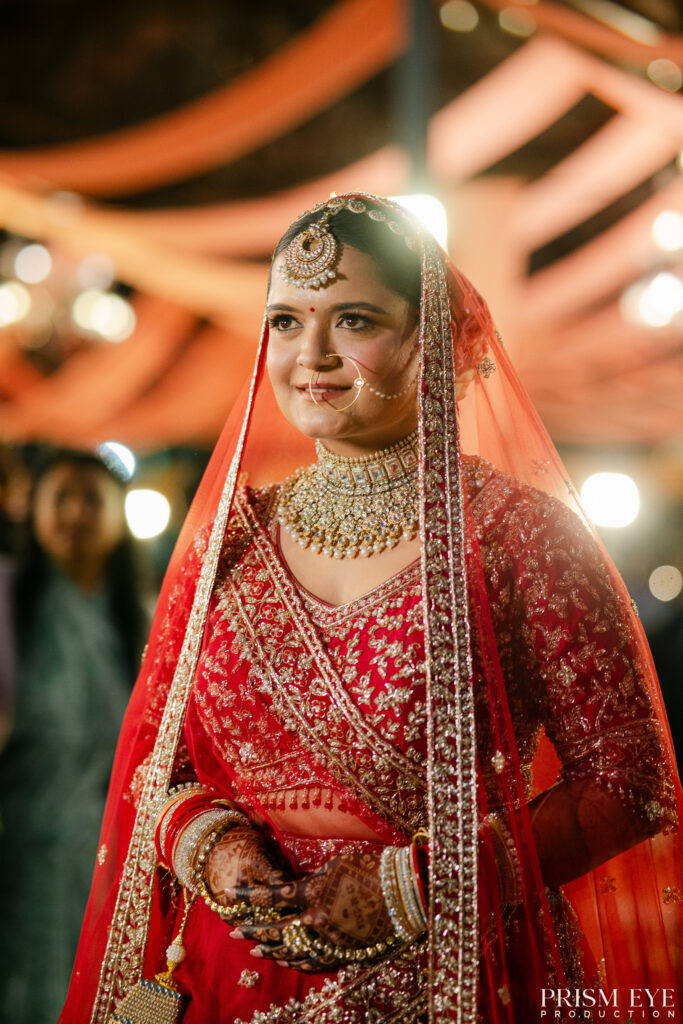 Elegant candid bridal portrait captured during a luxury wedding in Dehradun.