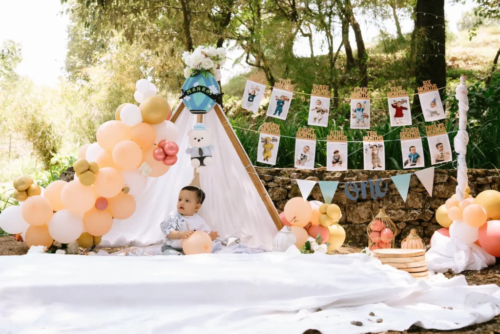 First birthday teepee decoration setup with baby Manraj at Hathipaon Mussoorie