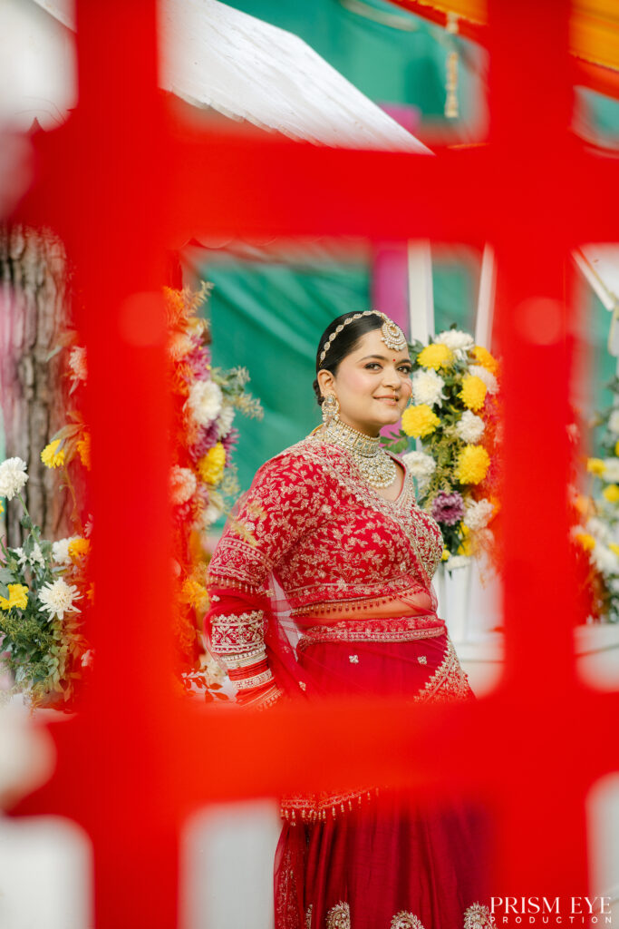 Outdoor bridal portrait at Punarnava Resort during a wedding in Dehradun.