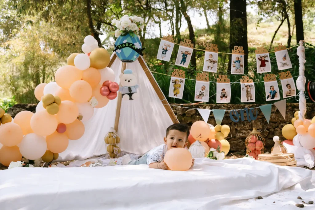 Candid moment of baby Manraj lying down during his cake smash photoshoot at Hathipaon