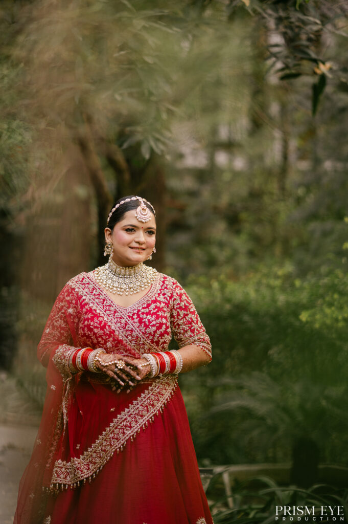 Bridal portrait at Punarnava Resort during a luxury wedding in Dehradun.