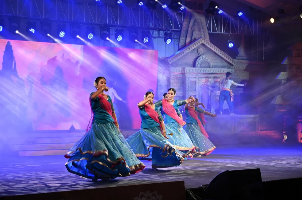 Traditional Indian dance performance during a vibrant stage event. Traditional Indian dance performance at a cultural event in Dehradun