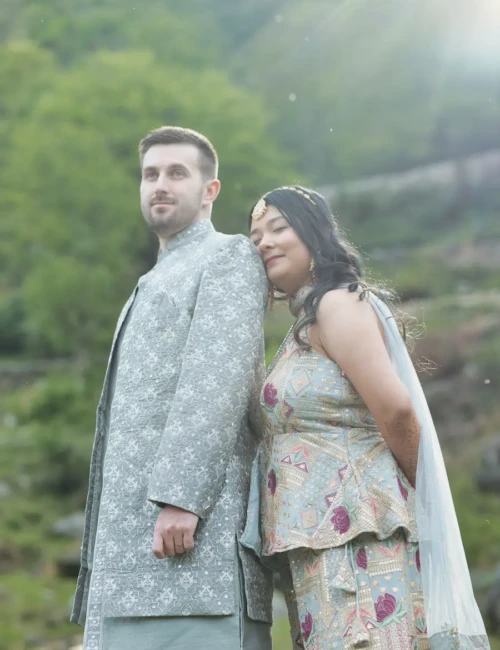 Elegant Couple Portrait Mountain Backdrop