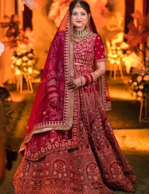 Bridal Mandap Red Lehenga Portrait