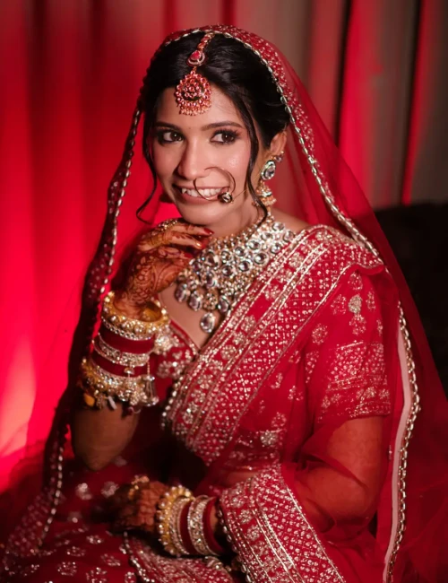 Classic Bridal Portrait Red Lehenga